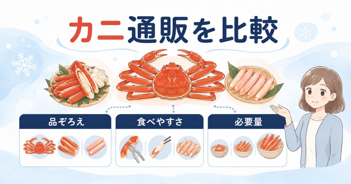 カニ通販を目的に合わせて比較する考え方を示した図解