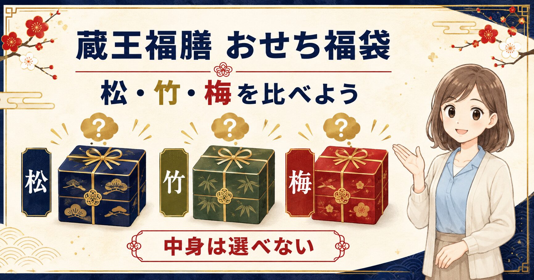 蔵王福膳のおせち福袋と松・竹・梅の選び分けを示した図解